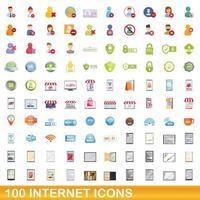 conjunto de 100 ícones da internet, estilo cartoon vetor