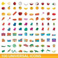 conjunto de 100 ícones universais, estilo cartoon vetor