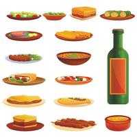 conjunto de ícones de cozinha grega, estilo cartoon vetor