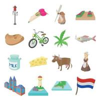 conjunto de ícones da Holanda, estilo cartoon vetor