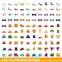 conjunto de 100 ícones de roupas, estilo cartoon vetor