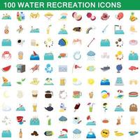 conjunto de 100 ícones de recreação aquática, estilo cartoon vetor