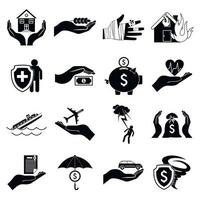 conjunto de ícones de seguro de acidentes, estilo simples vetor