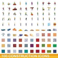 conjunto de 100 ícones de construção, estilo cartoon vetor