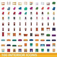conjunto de 100 ícones interiores, estilo cartoon vetor