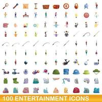 conjunto de 100 ícones de entretenimento, estilo cartoon vetor