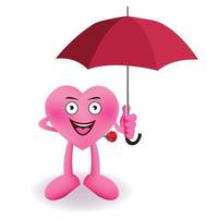 coração sorridente dos desenhos animados com guarda-chuva vermelho vetor
