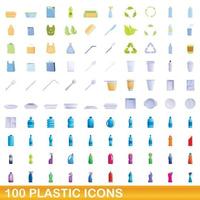 conjunto de 100 ícones de plástico, estilo cartoon vetor