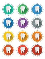 ícones de dente de design plano moderno conjunto com efeito de sombra longa vetor