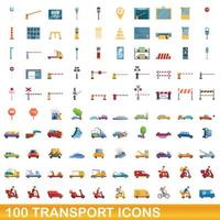 conjunto de 100 ícones de transporte, estilo cartoon vetor