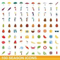 conjunto de 100 ícones de temporada, estilo cartoon vetor
