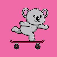 coala bonito jogando ilustração de ícone de vetor de desenhos animados de skate. conceito de ícone de esporte animal vetor premium isolado