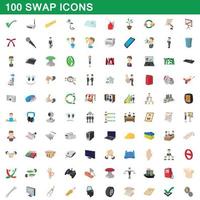 conjunto de 100 ícones de troca, estilo cartoon vetor