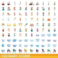 conjunto de 100 ícones de bebê, estilo cartoon vetor