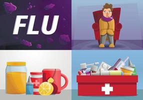 conjunto de banner de gripe, estilo cartoon vetor
