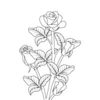 desenho de ilustração de arte de linha de flor rosa de página para colorir preto e branco vetor
