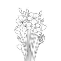página de coloração de flores de design de arte de linha de lápis com belo esboço para crianças vetor