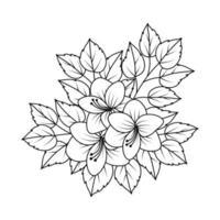 ilustração de página de coloração de flor de hibisco com traço de arte de linha de mão preto e branco desenhado vetor