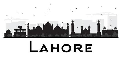 silhueta preto e branco do horizonte da cidade de lahore. vetor