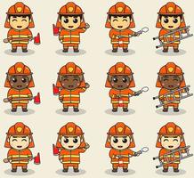 ilustração em vetor de desenho animado bonito bombeiro. profissão de bombeiro com estilo de design plano. bom para ícone, etiqueta, adesivo, clipart.