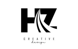 logotipo criativo de letras pretas hz hz com linhas principais e design de conceito de estrada. letras com desenho geométrico. vetor