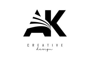 letras pretas criativas ak ak logotipo com linhas principais e design de conceito de estrada. letras com desenho geométrico. vetor