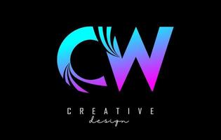 letras coloridas criativas cw cw logotipo com linhas principais e design de conceito de estrada. letras com desenho geométrico. vetor