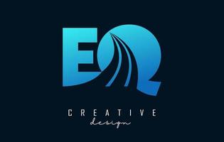 letras azuis criativas eq eq logotipo com linhas principais e design de conceito de estrada. letras com desenho geométrico. vetor