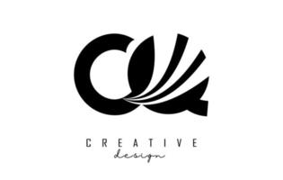 letras pretas criativas cq cq logotipo com linhas principais e design de conceito de estrada. letras com desenho geométrico. vetor