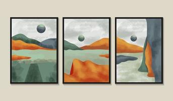 capas de paisagem minimalista em aquarela vetor