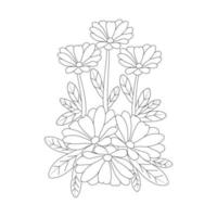 página para colorir de ilustração de arte de linha de flor de jardim para design de modelo de impressão vetor