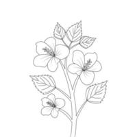 página para colorir de crianças de ilustração de flor de hibisco com traço de arte de linha vetor