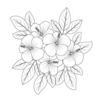 desenho de página para colorir rosa de sharon com pétala e folhas florescendo estilo doodly vetor