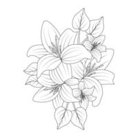 página de livro de colorir de flor de doodle de decoração com design de arte de linha de folhas vetor