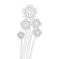 ilustração de desenho de linha de página de coloração de flores naturais para arte infantil vetor