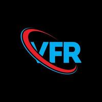 logotipo vfr. carta vr. design de logotipo de carta vfr. iniciais vfr logotipo ligado com círculo e logotipo monograma em maiúsculas. tipografia vfr para tecnologia, negócios e marca imobiliária. vetor