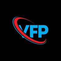 logotipo vfp. carta vf. design de logotipo de carta vfp. iniciais do logotipo vfp vinculados ao círculo e ao logotipo do monograma em maiúsculas. tipografia vfp para tecnologia, negócios e marca imobiliária. vetor
