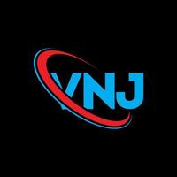 logotipo vnj. carta vnj. design de logotipo de carta vnj. iniciais vnj logotipo ligado com círculo e logotipo monograma em maiúsculas. tipografia vnj para tecnologia, negócios e marca imobiliária. vetor