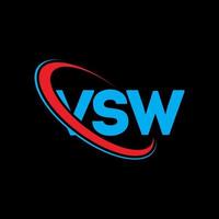 logotipo vs. carta vs. design de logotipo de carta vsw. iniciais vsw logotipo ligado com círculo e logotipo monograma maiúsculo. tipografia vsw para marca de tecnologia, negócios e imóveis. vetor