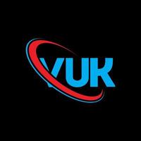 logotipo vuk. carta vuk. design de logotipo de carta vuk. iniciais vuk logotipo ligado com círculo e logotipo monograma em maiúsculas. vuk tipografia para tecnologia, negócios e marca imobiliária. vetor