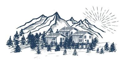paisagem de montanha, ilustração desenhada à mão vetor