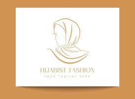 mulheres muçulmanas mínimas simples criativas de arte linear usando modelo de logotipo de emblema hijab para moda hijab, moda modesta ou beleza vetor