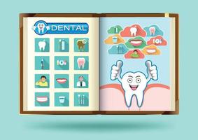 conjunto dental na ilustração vetorial de página de notebook vetor