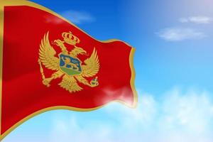 bandeira de montenegro nas nuvens. bandeira vetorial acenando no céu. ilustração de bandeira realista do dia nacional. vetor de céu azul.