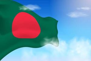 bandeira de bangladesh nas nuvens. bandeira vetorial acenando no céu. ilustração de bandeira realista do dia nacional. vetor de céu azul.