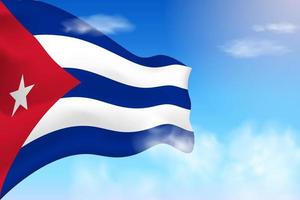 bandeira de cuba nas nuvens. bandeira vetorial acenando no céu. ilustração de bandeira realista do dia nacional. vetor de céu azul.