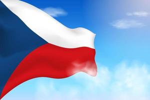 bandeira da Tcheca nas nuvens. bandeira vetorial acenando no céu. ilustração de bandeira realista do dia nacional. vetor de céu azul.