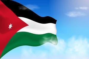 bandeira da Jordânia nas nuvens. bandeira vetorial acenando no céu. ilustração de bandeira realista do dia nacional. vetor de céu azul.