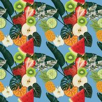 vetor de design sem costura tropical de frutas de verão em fundo azul