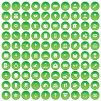100 ícones de pastelaria definir círculo verde vetor